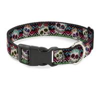 Plastic Clip Collar Sugar Skulls Zarape Multi Color WIDE-Large 20-31"