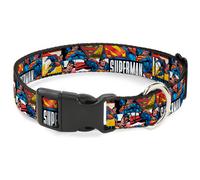 Plastic Clip Collar SUPERMAN Action Blocks White WIDE-Medium 16-23"