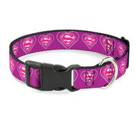 Plastic Clip Collar Superman Logo in Heart Purple/White/Pink NARROW-Large 9.5-14