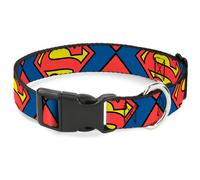 Plastic Clip Collar Superman Shield CLOSE-UP Blue/Red/Yellow NARROW-Small 7-8.5"
