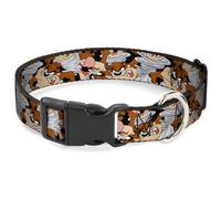Plastic Clip Collar Tasmanian Devil Vortex Poses Stacked Black WIDE-Small 13-17"