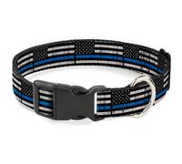 Plastic Clip Collar Thin Blue Line Flag Weathered Black/Gray/Blue WIDE-Large 20-