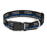 Plastic Clip Collar Thin Blue Line Flag Weathered Black/Gray/Blue WIDE-Large 20-