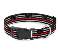 Plastic Clip Collar Thin Red Line Flag Weathered Black/Gray/Red Large 15-24"