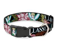 Plastic Clip Collar Tinker Bell Floral Collage CLASSY AND SASSY NARROW-Large 9.5