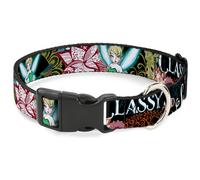 Plastic Clip Collar Tinker Bell Floral Collage CLASSY AND SASSY Small 9.5-13"