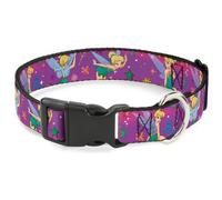 Plastic Clip Collar Tinker Bell Poses/Flowers/Stars/Skull Purple Large 15-24"