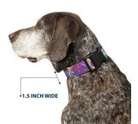 Plastic Clip Collar Tinker Bell Poses/Flowers/Stars/Skull Purple WIDE-Large 20-3