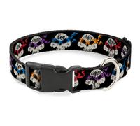 Plastic Clip Collar TMNT 4-Turtle Road Rebel Skulls Black NARROW-Medium 8.5-12"