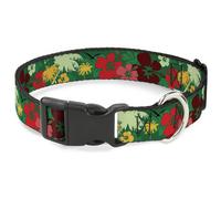 Plastic Clip Collar Tropical Flora Greens/Reds/Gold WIDE-Small 13-17"