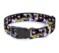 Plastic Clip Collar Unicorns/Rainbow Swirl Black Large 15-24"