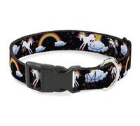 Plastic Clip Collar Unicorns/Rainbows/Stars Black NARROW-Medium 8.5-12"