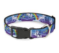 Plastic Clip Collar Unicorns/Rainbows/Stars Blue/Rainbow/White WIDE-Large 20-31"