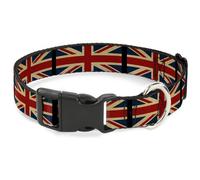 Plastic Clip Collar United Kingdom Flags Vintage Black WIDE-Small 13-17"