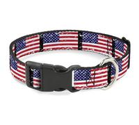 Plastic Clip Collar United States Flags Weathered/Black Medium 11-16.5"