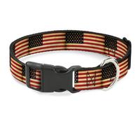 Plastic Clip Collar Vintage United States Flag Repeat WIDE-Small 13-17"