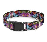 Plastic Clip Collar Vivid Butterfly Garden WIDE-Large 20-31"