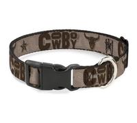 Plastic Clip Collar Western COWBOY Icons Collage Tan/Browns Large 15-24"
