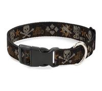 Plastic Clip Collar Western NO GUTS NO GLORY Skull and Crossbones Browns/Gray La