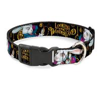 Plastic Clip Collar White Rabbit Poses LOOKING FOR WONDERLAND/Clocks Black/Golds