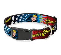 Plastic Clip Collar Wonder Woman Face w/Stars WIDE-Medium 16-23"