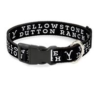 Plastic Clip Collar YELLOWSTONE DUTTON RANCH and Logo Black/White Large 15-24"