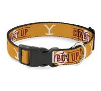 Plastic Clip Collar Yellowstone Y Logo COWBOY UP Text Yellow/Red/White WIDE-Larg