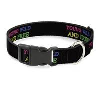 Plastic Clip Collar YOUNG WILD AND FREE Outline Black/Multi Neon Medium 11-16.5"