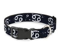 Plastic Clip Collar Zodiac Cancer Symbol/Constellations Black/White WIDE-Medium