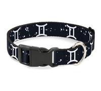 Plastic Clip Collar Zodiac Gemini Symbol/Constellations Black/White WIDE-Medium