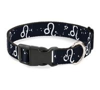 Plastic Clip Collar Zodiac Leo Symbol/Constellations Black/White WIDE-Medium 16-
