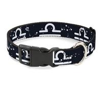 Plastic Clip Collar Zodiac Libra Symbol/Constellations Black/White WIDE-Medium 1