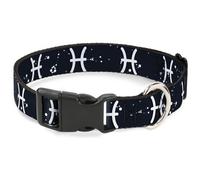 Plastic Clip Collar Zodiac Pisces Symbol/Constellations Black/White WIDE-Medium