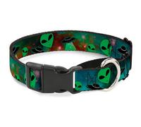 Plastic Martingale Collar Aliens & UFO's Galaxy/Green/Black/White WIDE-Large 18-