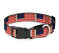 Plastic Martingale Collar American Flag Weathered Color Repeat Medium 11-17"