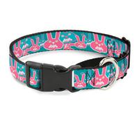 Plastic Martingale Collar Angry Bunnies Turquoise/Pinks WIDE-Large 18-32"