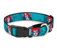 Plastic Martingale Collar Ariel Poses Coral & Castle Blues/Reds WIDE-Small 13-18