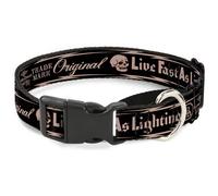 Plastic Martingale Collar BD Skull LIVE FAST AS LIGHTNING Black/Light Orange WID