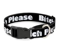 Plastic Martingale Collar BITCH PLEASE Black/White WIDE-Small 13-18"