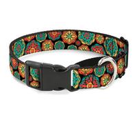 Plastic Martingale Collar Boho Mandala Black/Yellow/Turquoise/Orange Small 9-15"