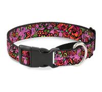 Plastic Martingale Collar Born to Blossom CLOSE-UP Pink WIDE-Medium 16-23"