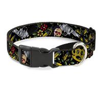 Plastic Martingale Collar Born to Raise Hell CLOSE-UP Black WIDE-Medium 16-23"
