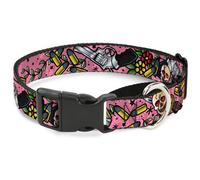 Plastic Martingale Collar Born to Raise Hell CLOSE-UP Pink WIDE-Medium 16-23"