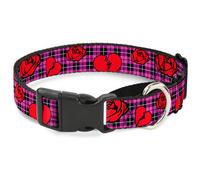 Plastic Martingale Collar Broken Hearts & Roses w/Fuchsia Plaid WIDE-Medium 16-2