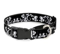 Plastic Martingale Collar Butterfly Garden 2 Black/White Small 9-15"