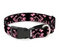 Plastic Martingale Collar Butterfly Garden Black/Pink Small 9-15"