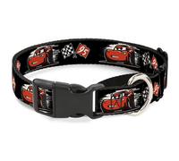 Plastic Martingale Collar Cars 3 Lightning McQueen Caricature/Race Flags Black/W