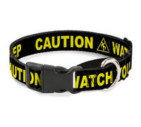 Plastic Martingale Collar CAUTION WATCH YOUR DUBSTEP Black/Yellow Large 15-26"