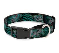 Plastic Martingale Collar Cheshire Cat 4-Poses Checkers Teal/Black WIDE-Small 13