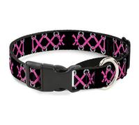 Plastic Martingale Collar Corset Lace Up Black/Fuchsia Large 15-26"
